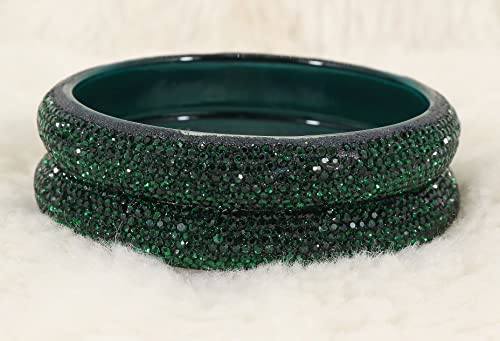 Image of NMII Glass with Zircon Gemstone and Glitter Kada Set For Women and Girls