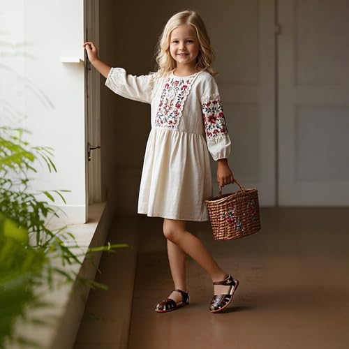 Image of THEE BRON Toddler Girls Closed-Toe Sandals Sweet Retro Cutout Summer Dress Shoes