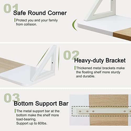 Marty Wall Floating Shelves Wood White 24 Inch Set Of 2 Wall Storage For Bedroom Bathroom Wall Mounted Shelves Book Shef Bracket Hanging Corner Shelf Decor For Living Room Office Kitchen #TOP5