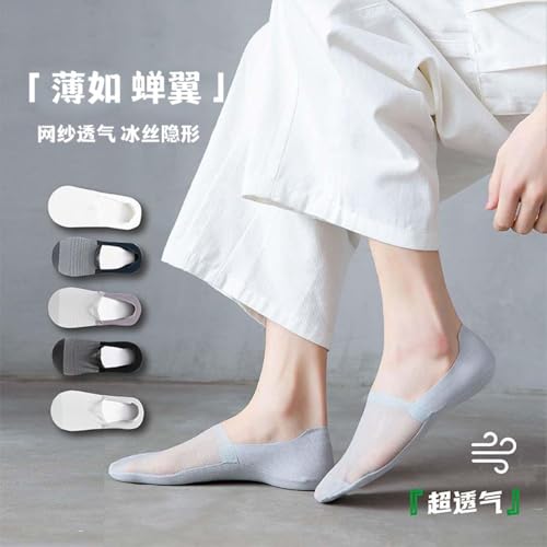 3 Pairs - Men's Summer Thin Cotton Mesh Breathable Socks with Silicone Anti Slip Ice Silk Invisible Socks-Black4