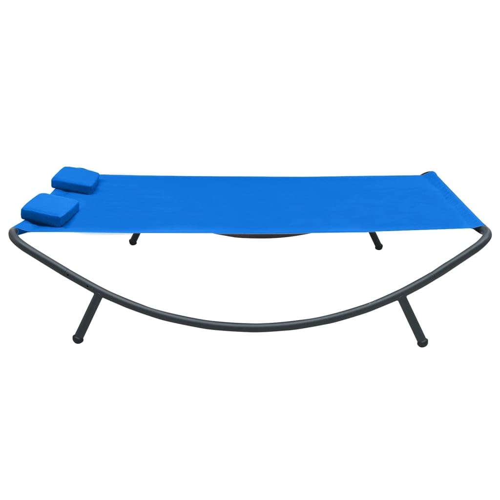 Lettino prendisole blu in tessuto Oxford e acciaio, 200 x 173 x 45 cm, con 2 cuscini, fodere lavabili, per giardino, terrazza, balcone, piscina e spiaggia, resistente alle intemperie
