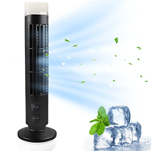 Mifull Bladeless Tower Cooling Fan - Home Mini Standing Air Conditioner Fan - Portable USB Charging 2 Wind Speed Modes - Standing Tower Fan for Indoor Office Bedroom Home Desktop Office (Black)
