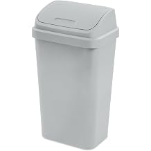 Kitchen Trash Can, 13 Gallon Plastic Garbage Bin with Swing Top Lid, Light Gray