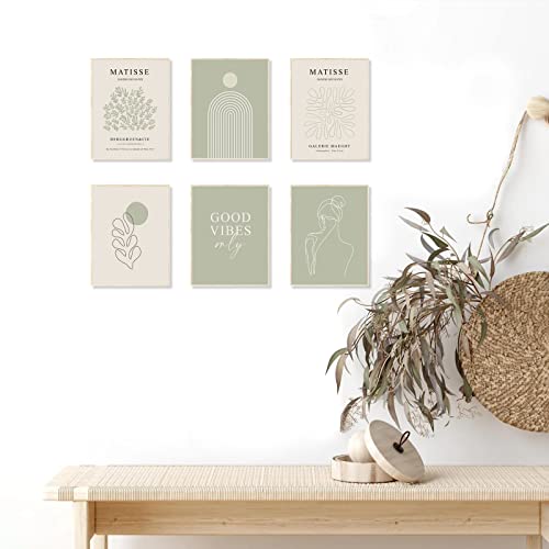 Sage Green Matisse Wall Art Prints, Abstract Matisse Wall Art Exhibition Posters, Minimalist Women Body Line Art Leaf Boho Art Prints, Matisse Paintings Pictures For Aesthetic Room,Bedroom, Living Room, Gallery Wall Decor（8X10Inch, Unframed) #TOP1