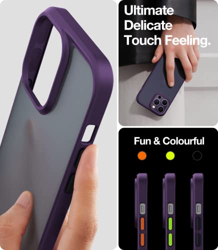TORRAS Shockproof Designed for iPhone 14 Pro Case, [Military-Grade Drop Tested] Translucent Matte Hard Back with Silicone Slim Protective Anti-Fingerprint Anti-Scratch Phone Case Guardian 2022, Purple — view 6