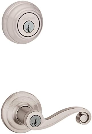 Kwikset Lido Keyed Entry Lever and Single Cylinder Deadbolt Combo Pack with Microban Antimicrobial Protection featuring SmartKey Security in Satin Nickel (99910-038)