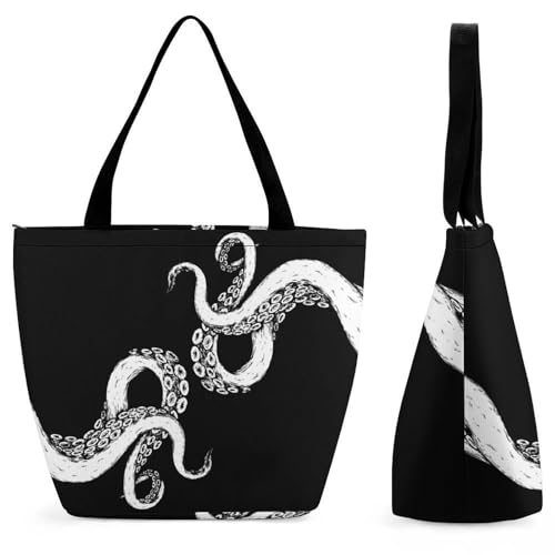 Sac à bandoulière poulpe noir blanc pour femme idéal pour le shopping et le voyage