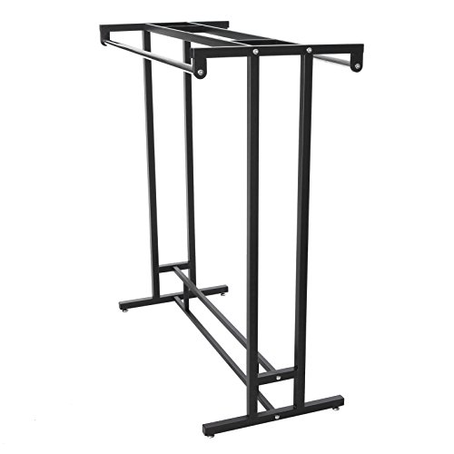 MyGift Black Clothes Rack for Bedroom Laundry Living Room, Heavy Duty Double Rod portable Freestanding Garment Rack Clothing Hanger Stand with Built-In Shelf and Storage
