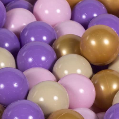 MEOWBABY Bällebad 90X30cm/200 Bälle ∅ 7Cm Rund Bällepool Für Kinder Spielbad, Ball Pit Kinderzimmer Kugelbad Bällebäder Made in EU, Schwarz: Gold/Beige/Pastellrosa/Lila