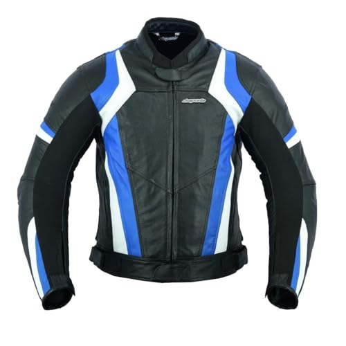 Image of RKsports Mens Blue Speed 7 biker Leather Motorcycle Armoured Jacket (UK, Alpha, S, Regular, Regular, blue)