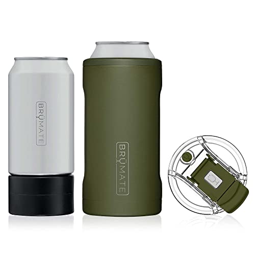 BrüMate HOPSULATOR TRíO 3-in-1 Stainless Steel Insulated Can Cooler, Works With 12 Oz, 16 Oz Cans And As A Pint Glass (OD Green)