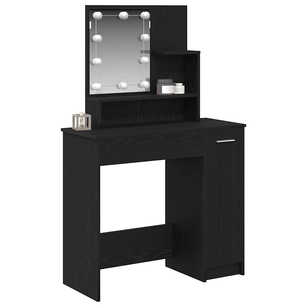 Schminktisch mit Regal Schwarz Eichen-Optik 86,5 x 35 x 136 cm moderner Make-up Tisch mit Stauraum, Acrylspiegel, vielseitigem Design für Schlafzimmer, Homeoffice, minimalistische Räume