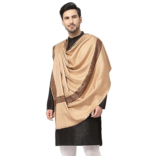 Weavers Villa Men's Woven Border Woollen Lohi Meditation Shawl Wrap