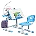 COSTWAY Bureau Enfant Ensemble Table et Chaise pour Enfants avec Lampe Hauteur Réglable Plaque de Table Inclinable pour Etude Travail Charge Max 80KG (Bleu)