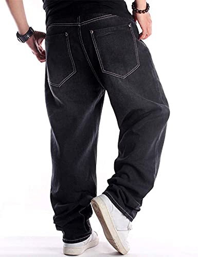Ylingjun Mens Baggy Hip Hop Jeans Casual Loose Fit Embroidered Skateboard Denim Pants3