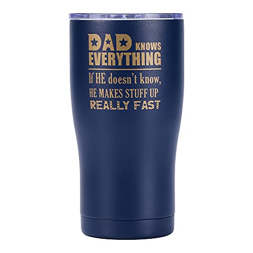 Dad Tumbler 20oz Insulated Stainless Steel w/Lid - Stainless Steel Straw and Cleaning Brush - Dad Knows Everything, Gifts for Men, Dad Gifts, Dad Birthday Gift,Fathers Day (Navy Blue)