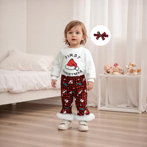 My First Christmas Baby Girl Outfit Newborn Long Sleeve Romper Santa Flare Pants Headband 3Pcs Cute Xmas Clothes2