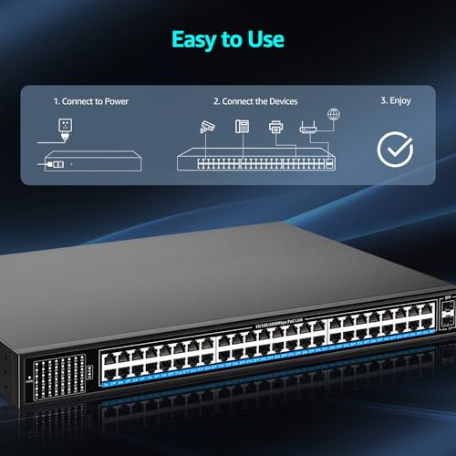 Image of 48 Port Gigabit PoE Switch Unmanaged with 48 Port IEEE802.3af /at PoE+@400W, 2 x 1G SFP, NICGIGA 50 Port Network Power Over Ethernet Switch, Desktop /Rackmount