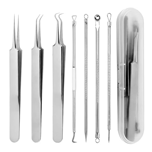 iCovalescent 7 Piezas Herramientas para Eliminar Espinillas, Puntos Negros Aguja Extractor Limpiador para Limpiador de Acne, Poros, Granos