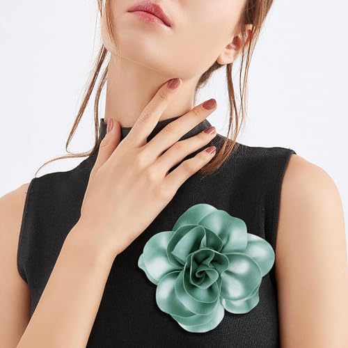 Image of Dainty Satin Fabric Flower Brooches for Women Large Rose Floral Brooch for Party Dance Wedding Banquet Elegant Camellia Fashion Brooch Pin for Women Girl 5.5inch