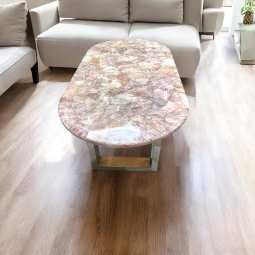 Elegant Rose Quartz Gemstone Kitchen Slab Countertop, Dining Table Healing Crystal Modern Art Furniture Centerpiece Cafeteria Home Decorative