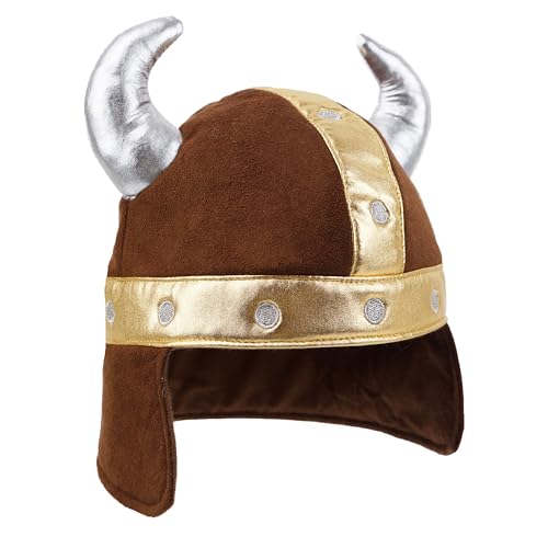 June Garden Kids Plush Viking Helmet – Soft Pretend Play Costume Hat with Silver Horns – Medieval Adventure Dress-Up Accessory for Toddlers and Kids Ages 3+