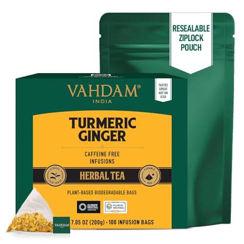 image for VAHDAM, Organic Turmeric Ginger Herbal Tea Bags (100 Pyramid Tea Bags)