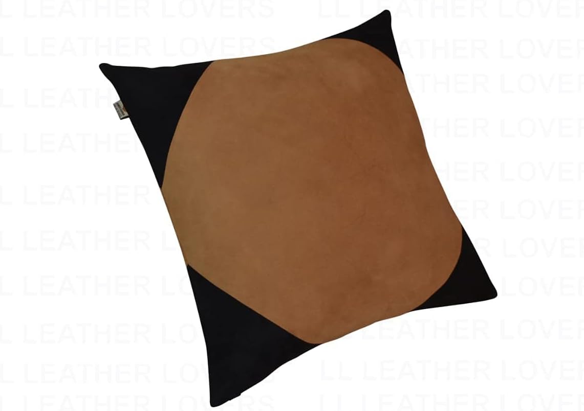 LL LEATHER LOVERS Lambskin Leather Pillow Cover - Sofa Cushion Case - Decorative Throw Covers for Living Room & Bedroom, 20x20 Inches - Black & Brown (01) Pack of 2