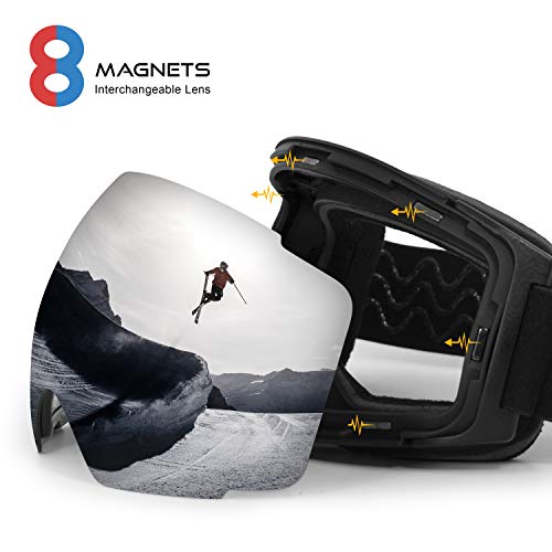Stomp Ski Goggles Pro - Frameless, Interchangeable Lens 100% Uv400 Protection Snow Goggles For Men & Women (Lens Silver Vlt 9%) #TOP1