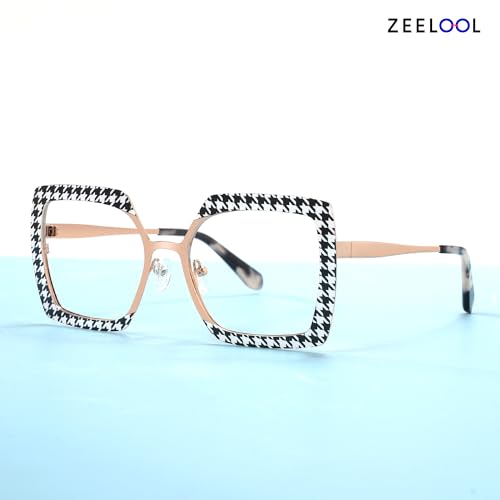 Image of Zeelool Metal Fashion Glasses Frame for Women, Oversized Square Eyeglasses Eyewear Frame with Non-prescription Clear Lenses ZJGM150137-01