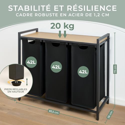 Bac deux sections Blumtal et étagère en métal pour linge de maison - 3