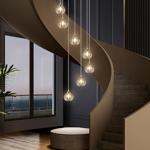 Weesalife Crystal Chandelier 7-Light Gold for High Ceilings