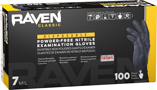 SAS 10 Pack 66519 Raven 7 mil Black Nitrile Disposable Gloves - X-Large (100 Gloves per Box)