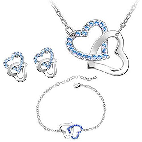 Preisvergleich Produktbild Schmuckhandel Haak *Doppel-Herz* Halskette mit Armband und Ohrringen / Silber beschichtet / Swarovski® Kristalle / inkl. Etui und Schmuckzertifikat