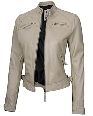 D1 - Women Beige Leather Jacket