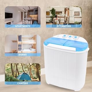 AXTON Dual Barrel Compact Portable Washing Machine and Spin Dryer - for Dorms, Apartments, RVs, Camping, Office, Work - Space Saving - Energy Efficient - Quick Wash - 2 in 1 Laundry Solution (Blue)