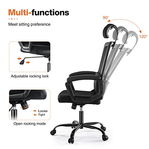 Office Chair - High Back Ergonomic Desk Chair With Adjustable Headrest And Lumbar Support Swivel Rolling Chair Adjustable Height Mesh Chair Study Task Chair For Home Office Room Black #TOP5