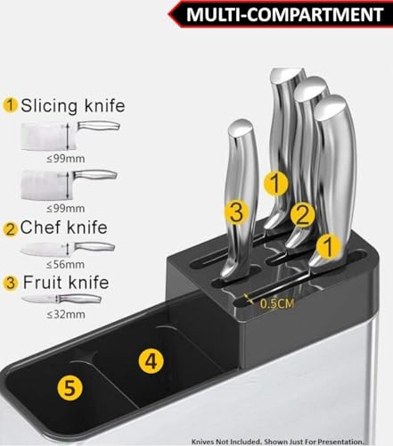 Image of Openja 3 Compartment Knife and Cutlery Holder for Kitchen with Drain Hole at Bottom Stainless Steel Fully Detachable Knife and Spoon Holder Multi-Purpose.