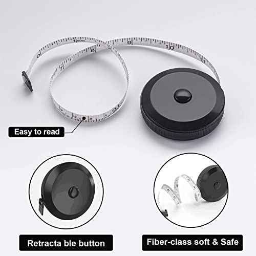 Body Measuring Tape, 2 Pcs Sewing Measuring Tape, Retractable Measurement Tape for Body, Tailor, Sewing, Craft, Cloth (Black,White)
