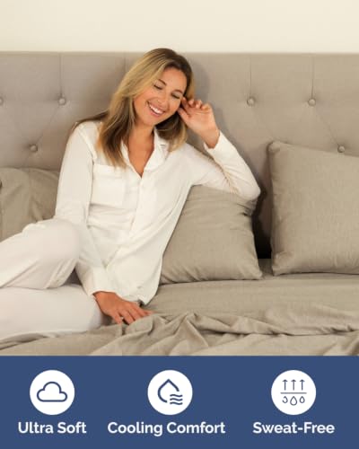 Image of Flex Top Split Head King 6 Piece Sheet Set - Cooling - Heathered Beige