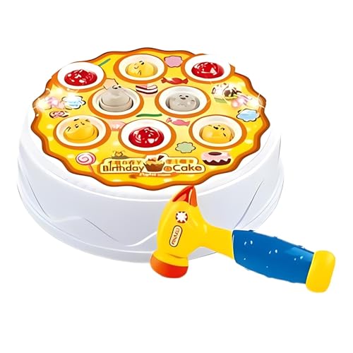 PNJB Whack A Mole Birthday Cake 2 Player Game, Kid-Friendly Hammering Toy, Lightweight Durable Design, Musical Electric Mini Pinball Machine With Light