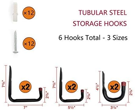 Wintek Heavy Duty Wall Mounted Garage Storage Utility Hooks and Hangers-Organizer for Tools,Bikes,Ladders,Chairs-Includes 12pcs Screws and Anchors,6 Pack