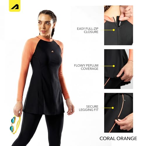 Image of Boldfit Swimming Suit for Women 2 Piece Swim Suit Set, Full Body Swimming Costume, Stretchable Fit Swimwear, Sleeve Swimsuit for Women Polyspandex Swimming Dress