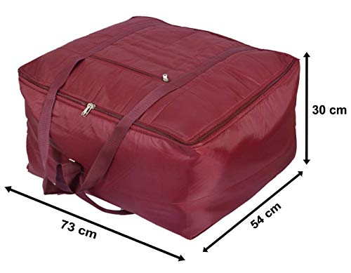 Image of Peafowl Jumbo Blanket Bag | Double Bed Blanket Cover | Saree Storage Bag | King Size Cloth Organizer with Waterproof & Dustproof Fabric (Maroon)