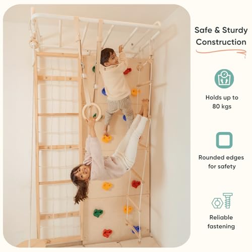 Image of Curious Cub Jungle Gym for Kids Indoor | Kids Gymnastics At Home Gym | Contains Rock Climbing, Wall Climbing for Kids | Ladder for Kids to Play Indoor Fun Activity for Ages 4+