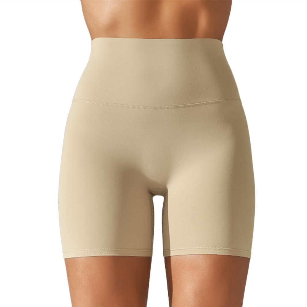 Womens Biker Shorts Scrunch Butt Lifting Breathable High Waist Yoga Gym Workout (Nude,S)