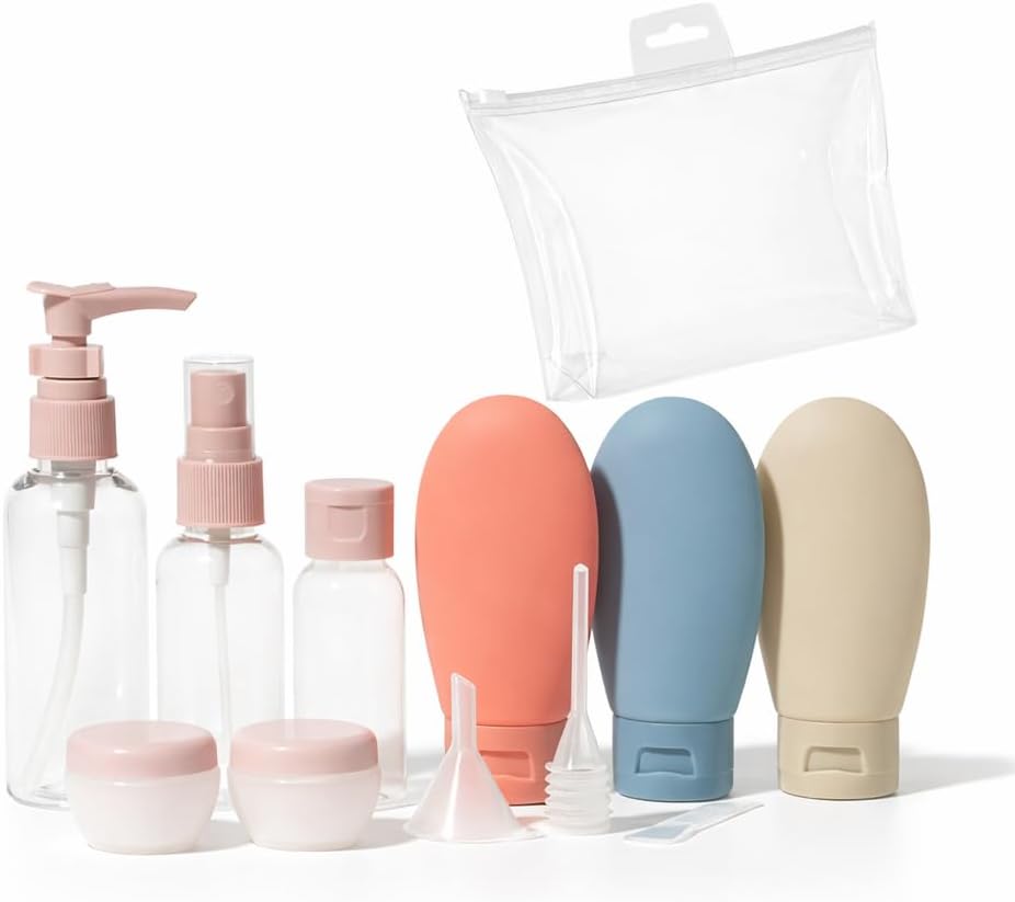 Kit De Viagem Profissional De Frascos Recarregáveis 11 Itens | Potes, Sprays e Frascos Reutilizáveis | Ideal para Mala e Avião - Premium