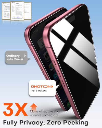 OMOTON Privacy Screen Protector for iPhone 18 Pro Max, 2 Pack | Auto-Align Installation, Tempered Glass with 9H+ Hardness & 12FT Military Grade Shatterproof, 100% Anti-Spy - image 5