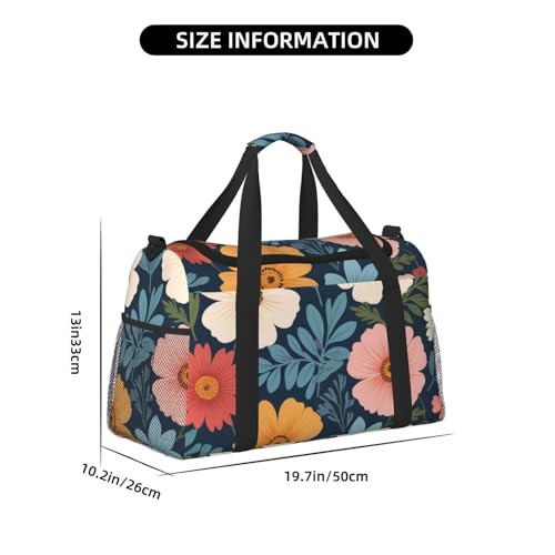 Floral Flowers Print Travel Duffle Bag - Foldable Personal Item Travel Bag for Women & Men,Carry-On Convertible Crossbody Tote Bags with Adjustable Shoulder Strap & Pockets 13x10.2x19.7 in4