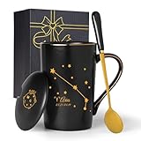 Jmugmt Aries Gifts for Women, Aries Zodiac Sign Star Gift for Girls Woman Men, March April Birthday Gifts for 12 Horoscope Astrology Lovers, 14 OZ Black with Gift Box Spoon Lid